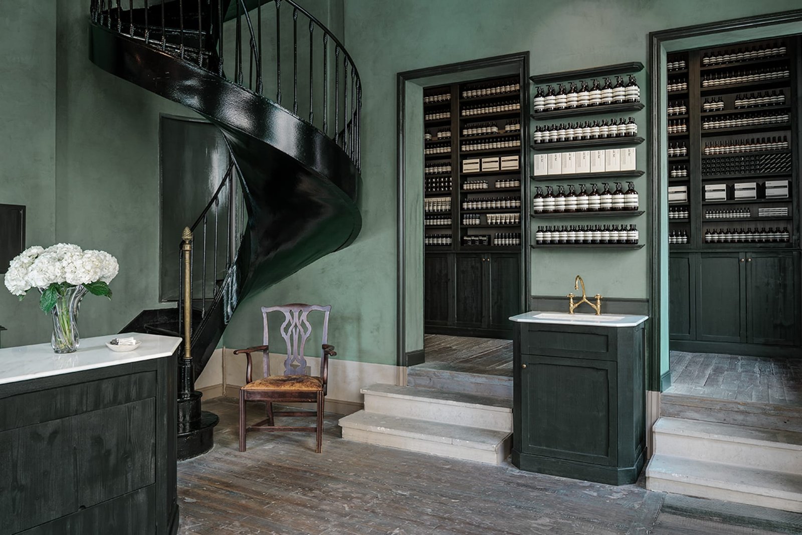 Tonal clay plaster interior at the Aesop store, Bordeaux.