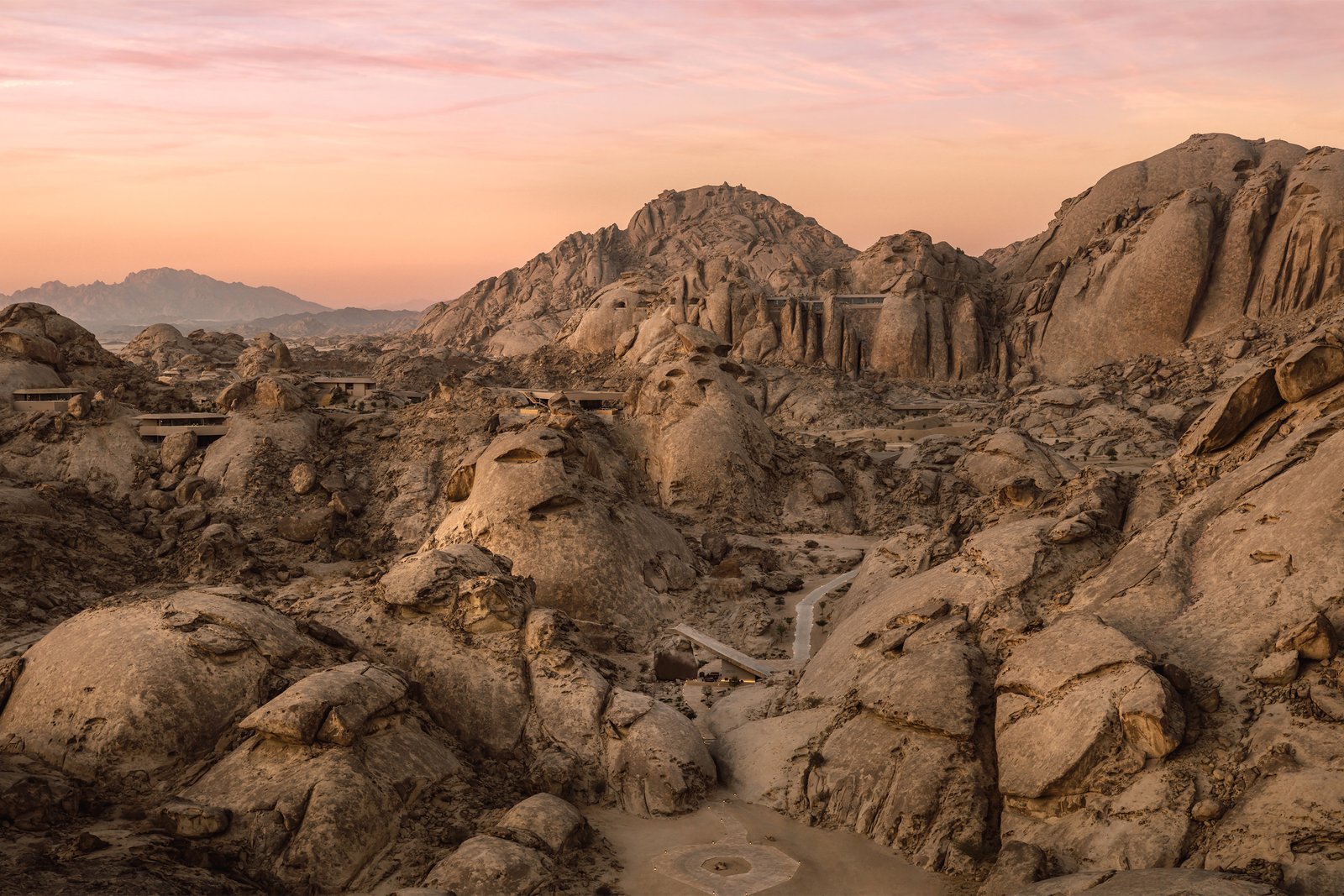 Rustic clay plaster in Nude NUD-02 at Desert Rock Resort, Red Sea, Saudi Arabia.