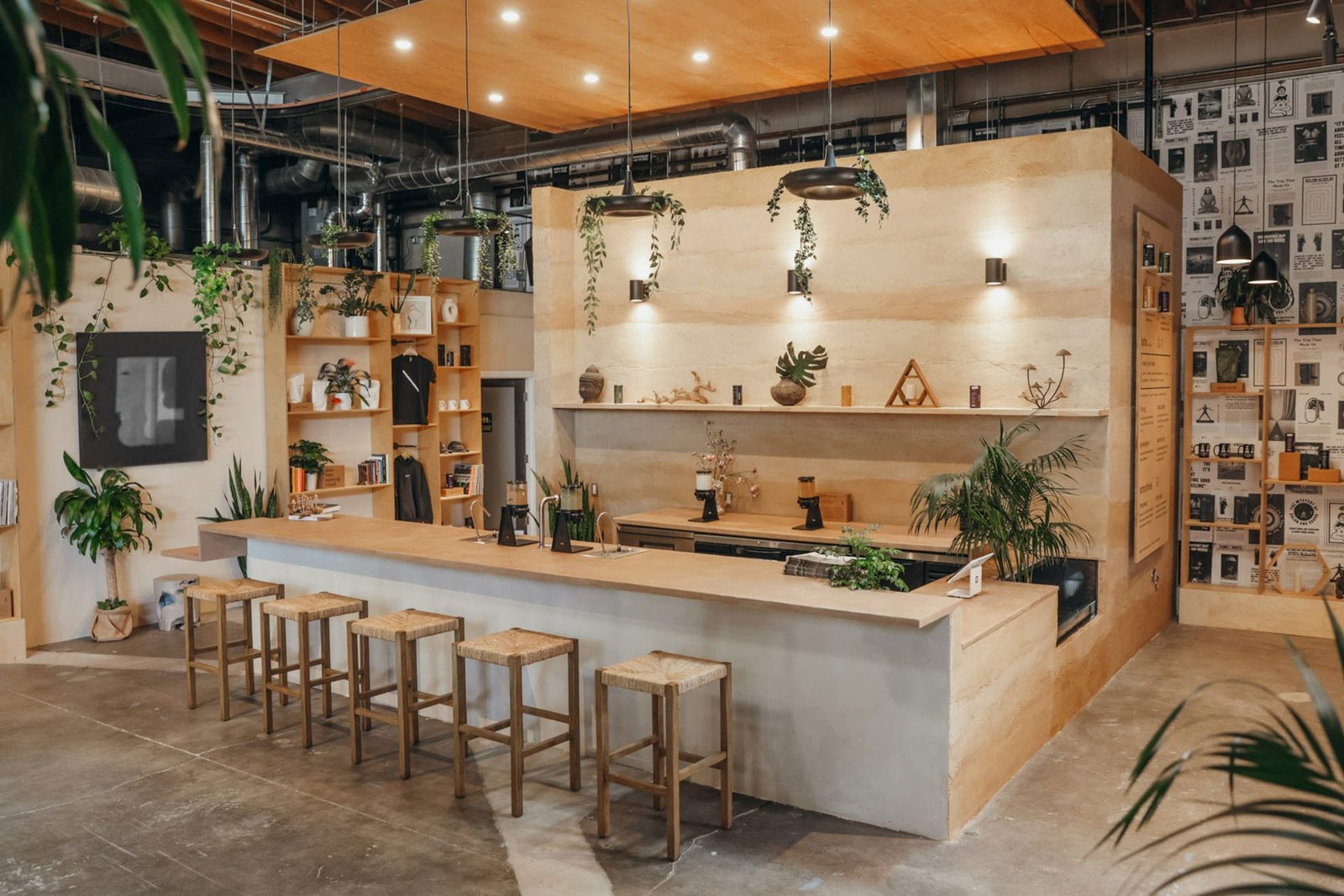 Rammed Earth Finish clay plaster at the MUD\WTR Gather cafe, Santa Monica