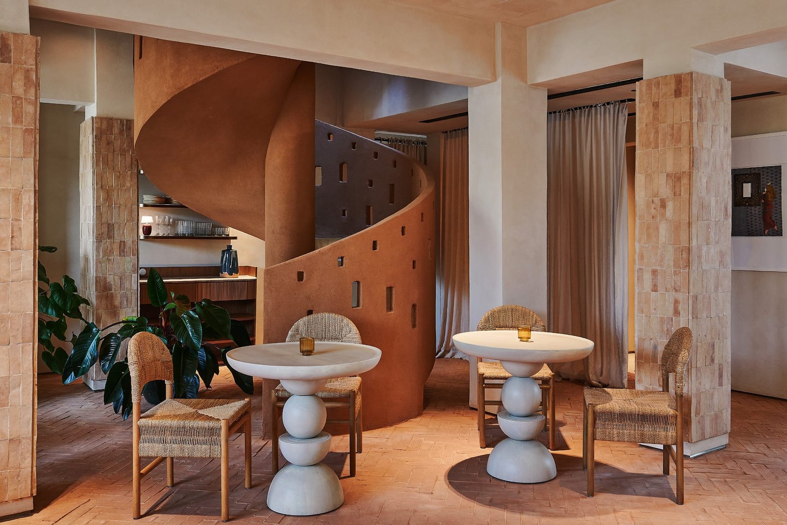 Demi Rustic clay plaster in custom yellow at Villa 515, Dubai — restaurant interior