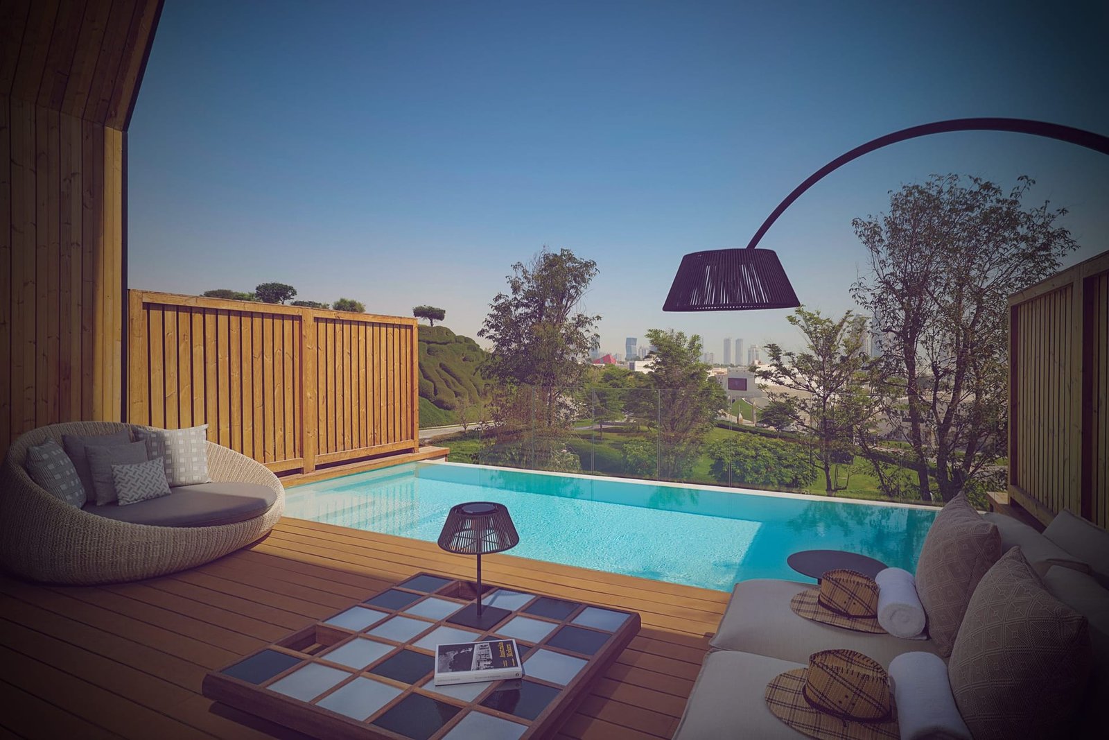 Microcement-lined private terrace plunge pool at Katara Hills, Doha