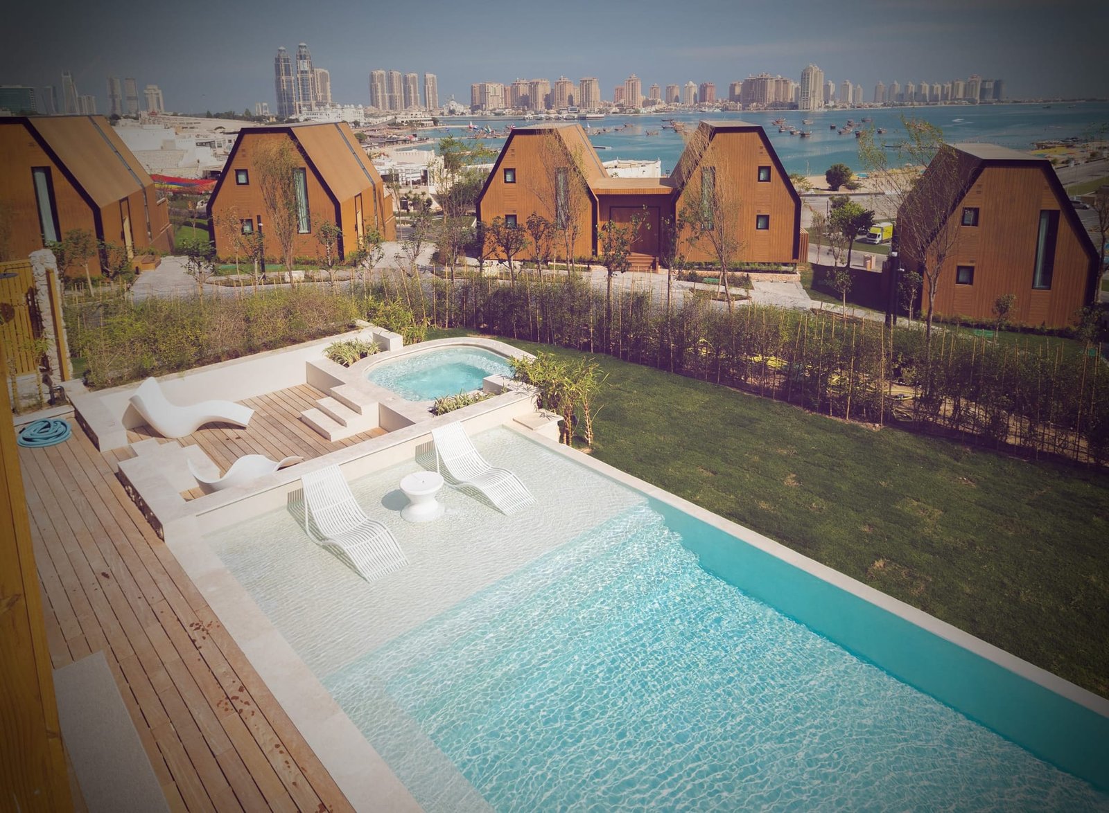 Microdur Plus microcement villa pool terrace at Katara Hills, LXR Doha